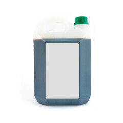 1L to 5L white plastic liquid container isolated on white background. Label area.