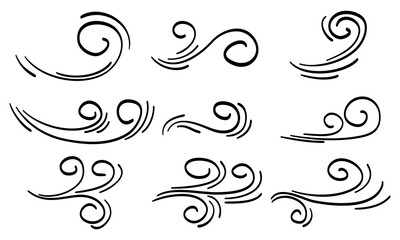 doodle wind blow, gust design isolated on white background. vector hand drawn illustration