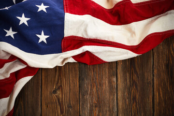 American flag for Memorial Day or 4th of July. American Flag On Dark Wooden Background