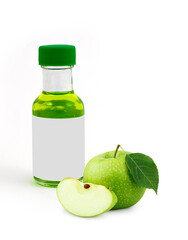 28ml apple glass bottle isolated on white background. Liquid glass bottle. Blank label area.