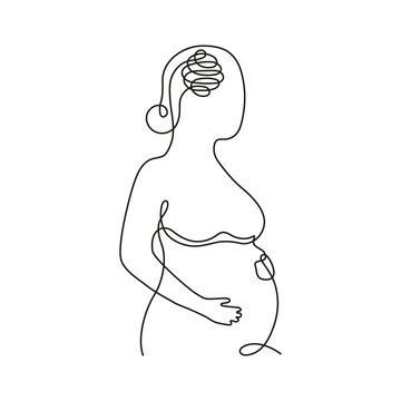 recommend clip art: Pregnant woman outline in depression, continuous art line one drawing. Unhappy pregnancy, maternity assistance. Prenatal female with belly in doubts and trouble, anxious, asks question. Vector single