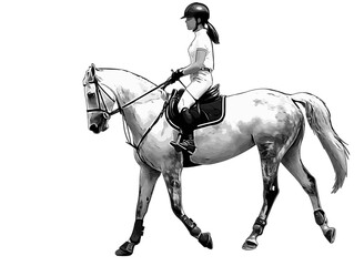 young woman riding horse - realistic vector illustration.