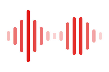 Red sound waves and rhythm. Volume, waves and beats. Vectors.
