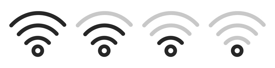 Wi-Fi icons with four different signal strengths. Network icons. Vector.