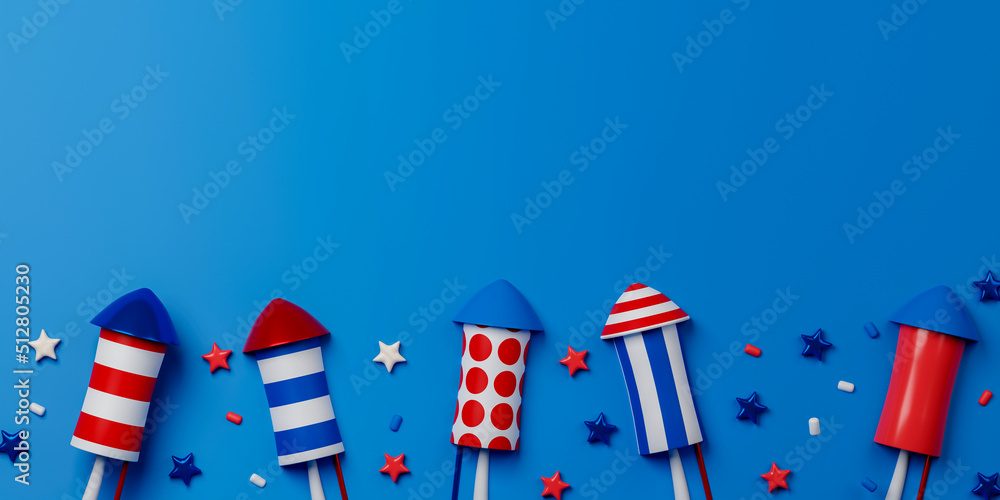 Poster 3d rendering firework background with copy space for text or message. usa independence day illustrat
