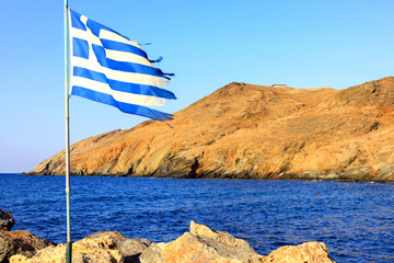 Torn greece flag waving on the wind