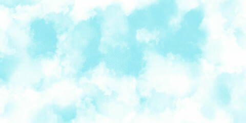 Abstract blue sky with clouds Smooth white clouds and blue sky for background. Grunge light sky blue shades watercolor background. Aquarelle paint paper textured canvas for vintage text design,