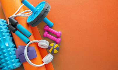 still life of group sports equipment for womens - 512808044