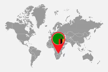 Foto op Aluminium Pin map with Zambia flag on world map. Vector illustration. © Ruslan
