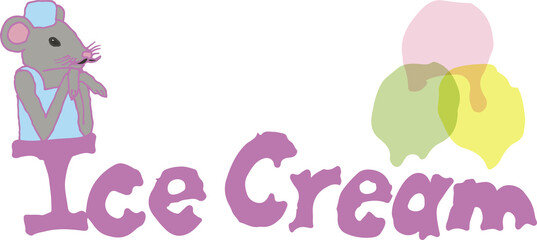 Illustration of the logo for ice cream. Mouse, ice cream balls, pink, eps ready to use. For your design