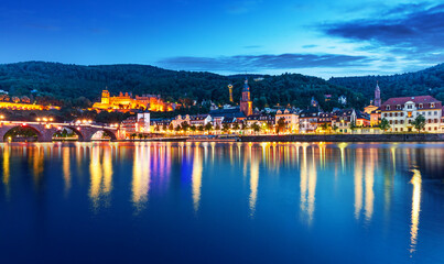 Evening view of the Old Town of Heidelberg, Germany
