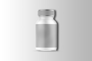 Blank medical pills bottle mockup isolated on a grey background. 3d rendering.