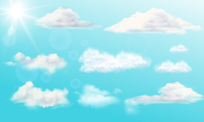 collection of clouds of various shapes, 3d vector illustration