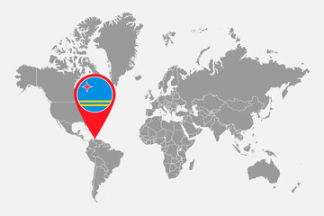 Pin map with Aruba flag on world map. Vector illustration.