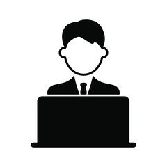 Blogger with laptop icon isolated on a white background