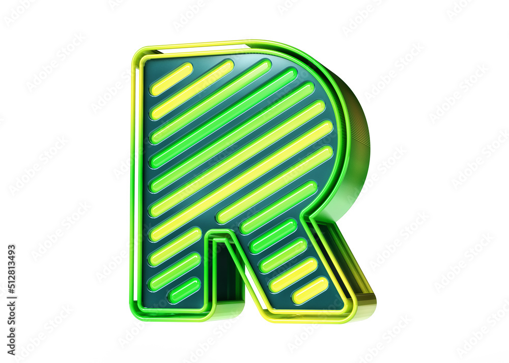Poster 3d alphabet in lemon lime colors. striking illustration of letter r in gradient from green to yellow