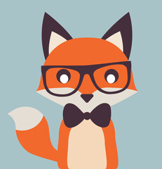 Vintage Cute Fox Illustration Flat. Gentleman Fox With Papillon. Vector stock