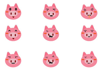 Set of animal heads collection.Characters portrait cute animal faces on white background.portraits,
Emoji funny animal,pig, sticker,Kawaii,Vector Funny cartoon and animal heads concept.