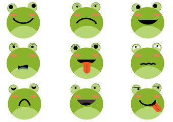 Obraz premium Set of animal heads collection.Characters portrait cute animal faces on white background.portraits, Emoji funny animal,frog, sticker,Kawaii,Vector Funny cartoon and animal heads concept.