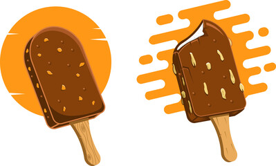 Icecream stick vector illustration.  Modern ice cream digital art. Summer vibe food. frozen peanut 