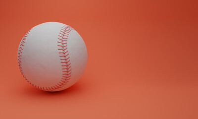 3d illustration, base ball, red background, copy space, 3d rendering