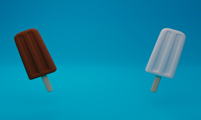 3d illustration, ice cream popsicles, copy space 3d rendering