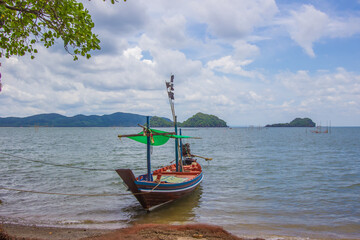 Fototapeta premium Fishing boat at Baan Ao Kram,a small fishing village in Dan Sawee Subidstrict,Sawee DIstrict,Chumphon province,Southern Thailand. 