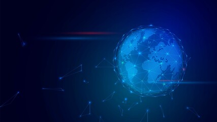 Fototapeta premium Blue glowing digital planet Earth with a triangular grid on the surface