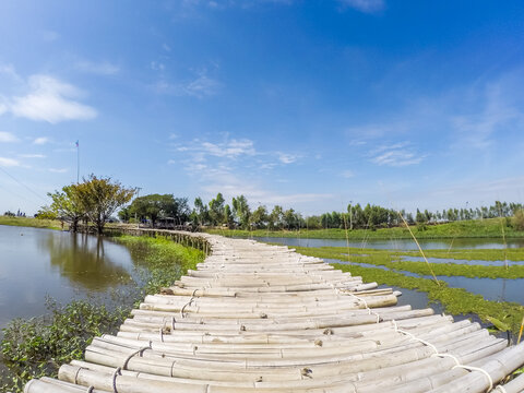 Bamboo bridge at Sapan Khong Floating Market,Song Phi Nong District,Suphanburi,Thailand
