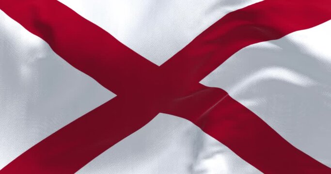 Close up of the Alabama state flag waving in the wind