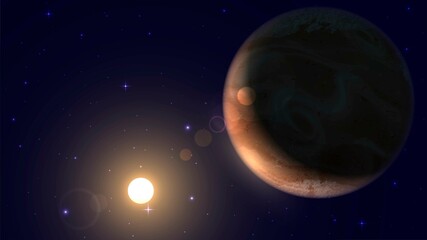 Vector illustration of the planet Mars opposite the Sun in space