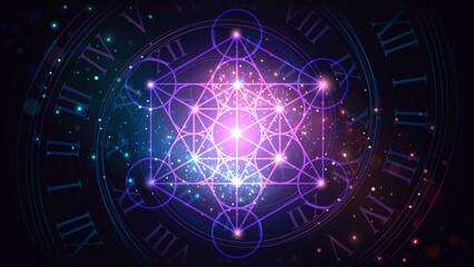 Glowing sacral symbol of Metatron's Cube on the background of space