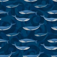 Obraz premium Seamless pattern with blue whales