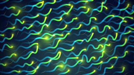 Abstract background with glowing green wavy lines