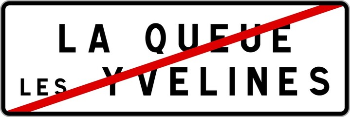 Panneau sortie ville agglomération La Queue-les-Yvelines / Town exit sign La Queue-les-Yvelines