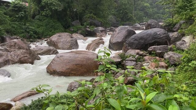 River bed of Joldhaka river, Jhalong - Dooars , north bengal - West Bengal, India in a rainy day.