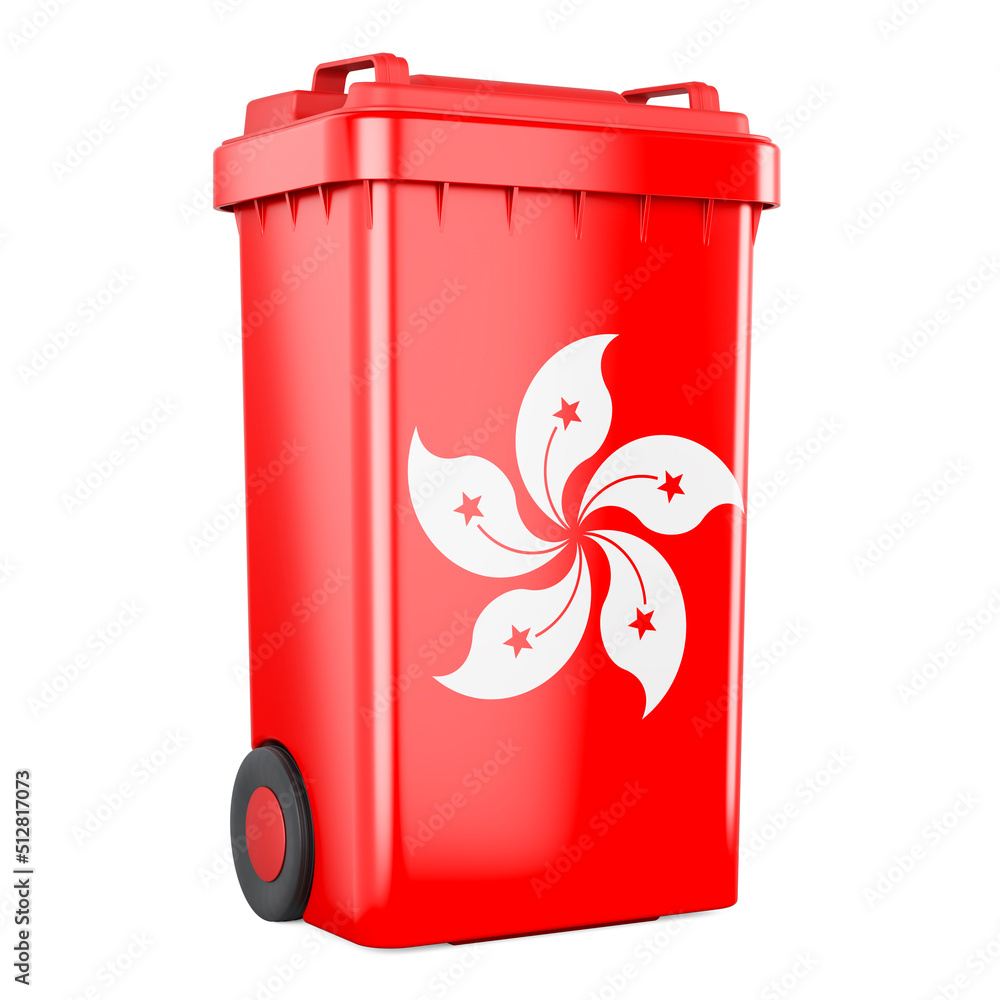 Poster waste container with hong kong flag, 3d rendering