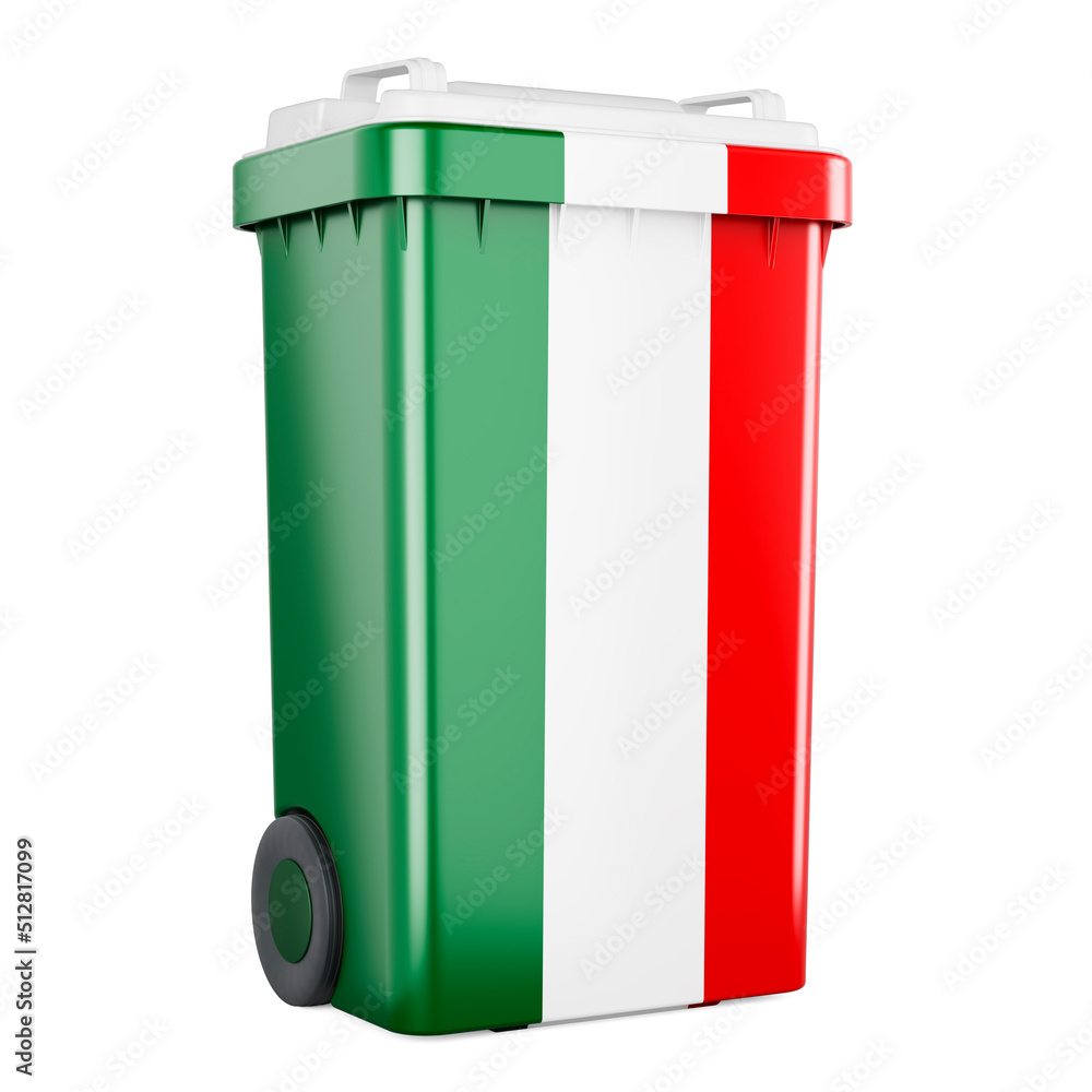 Poster waste container with italian flag, 3d rendering
