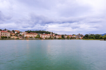Fototapeta premium Lao Cai Province,northern Vietnam on July 13,2019:Beautiful landscape of Sapa Lake and Sapa town.