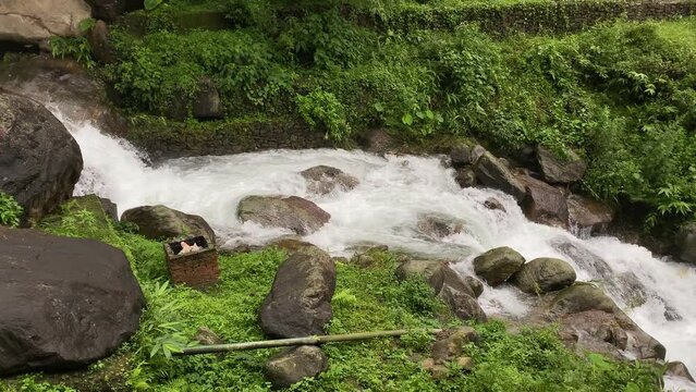 Cinematic shot of river bed of Joldhaka river, Jhalong - Dooars , north bengal - West Bengal, India