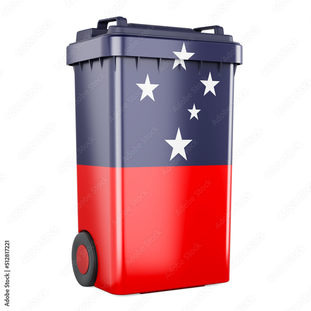 Poster waste container with samoan flag, 3d rendering