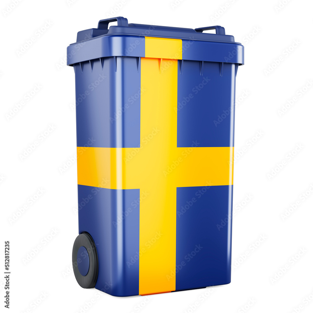 Poster waste container with swedish flag, 3d rendering