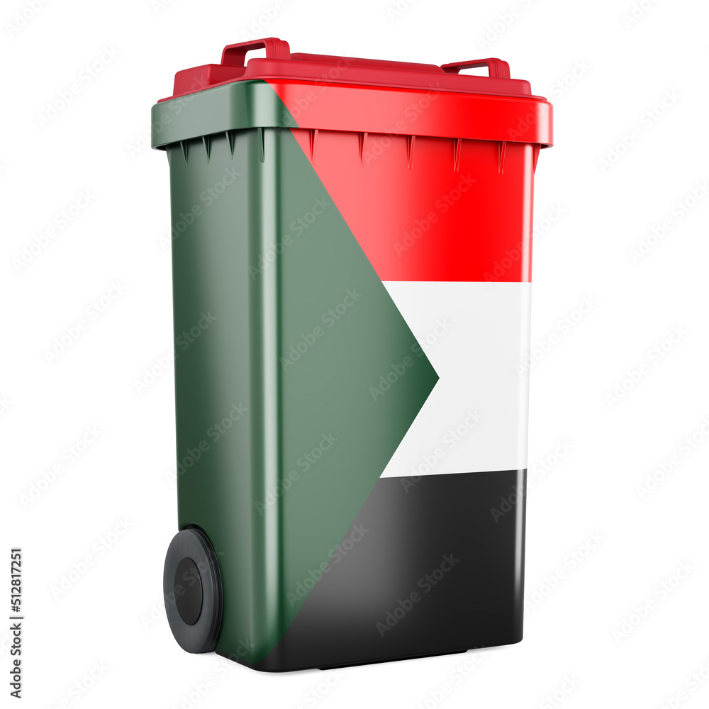 Poster waste container with sudanese flag, 3d rendering