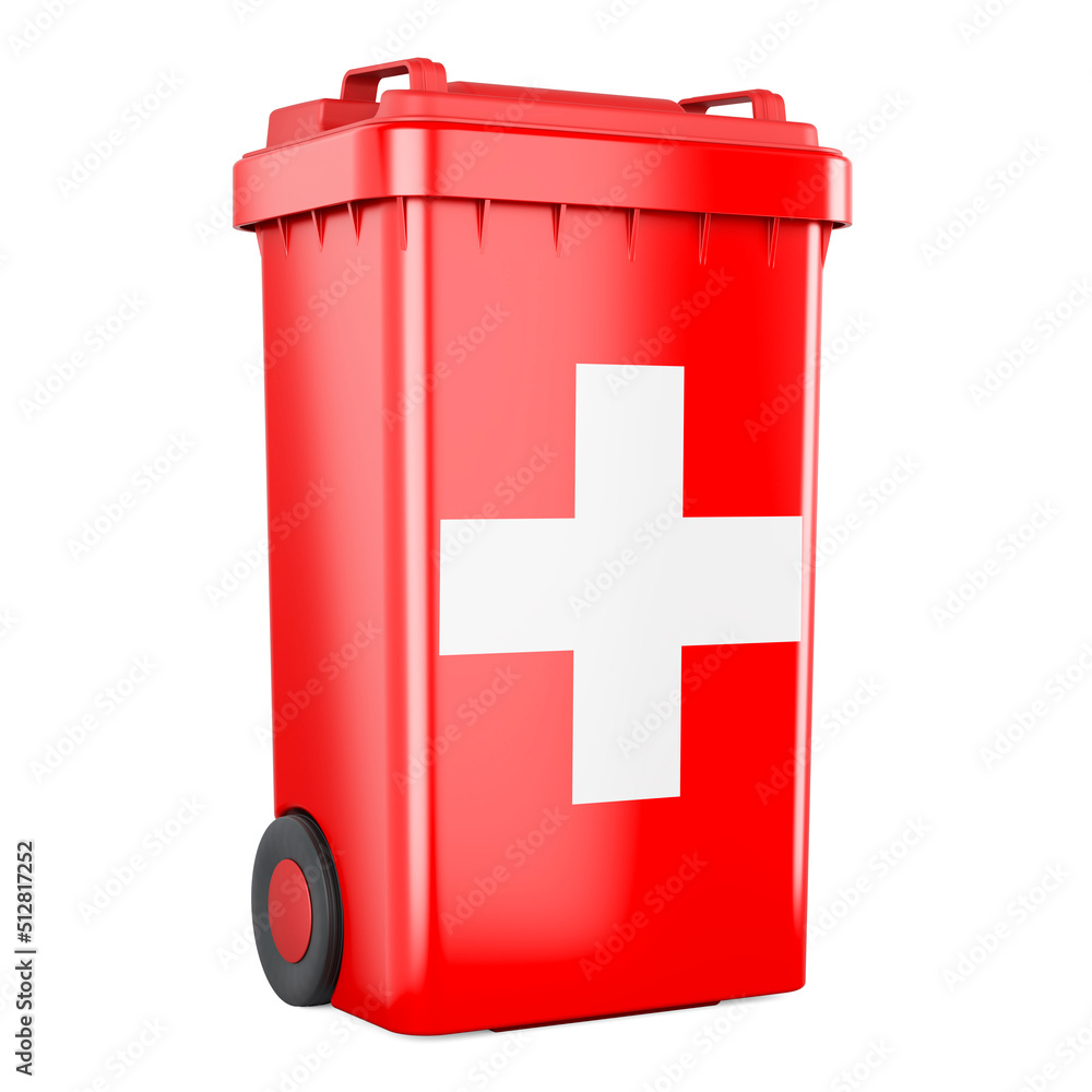 Poster waste container with swiss flag, 3d rendering