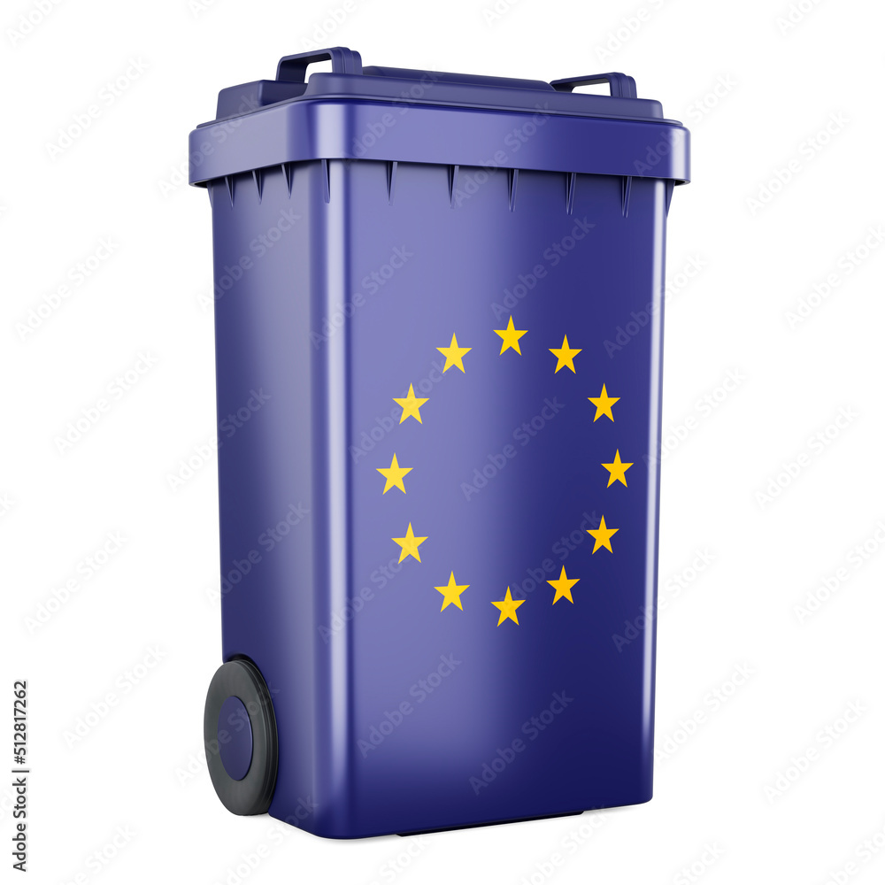 Poster waste container with the eu flag, 3d rendering