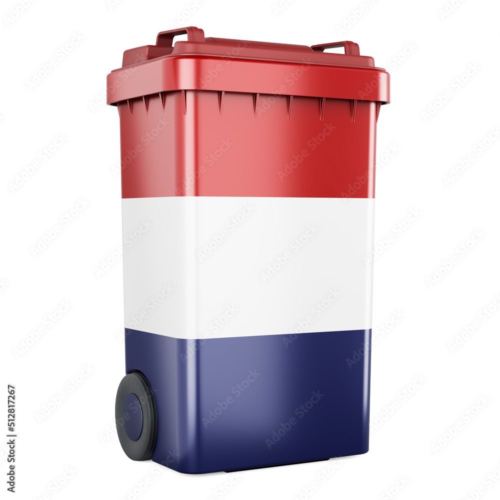 Poster waste container with the netherlands flag, 3d rendering