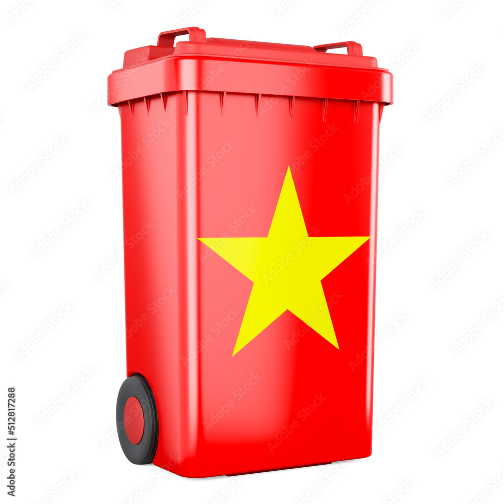 Poster waste container with vietnamese flag, 3d rendering