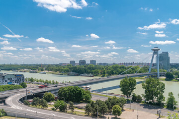 Most SNP as seen from Bratislava Castle. Most SNP (Bridge of the Slovak National Uprising).