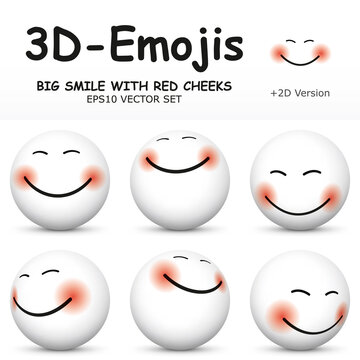 3D Emoji with BIG SMILE and RED CHEEKS Facial Expressions  in 6 Different 3D Perspectives -  EPS10 Vector Collection