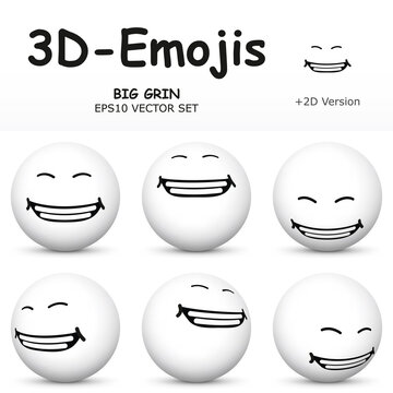 3D Emoji with BIG GRIN Facial Expressions  in 6 Different 3D Perspectives -  EPS10 Vector Collection